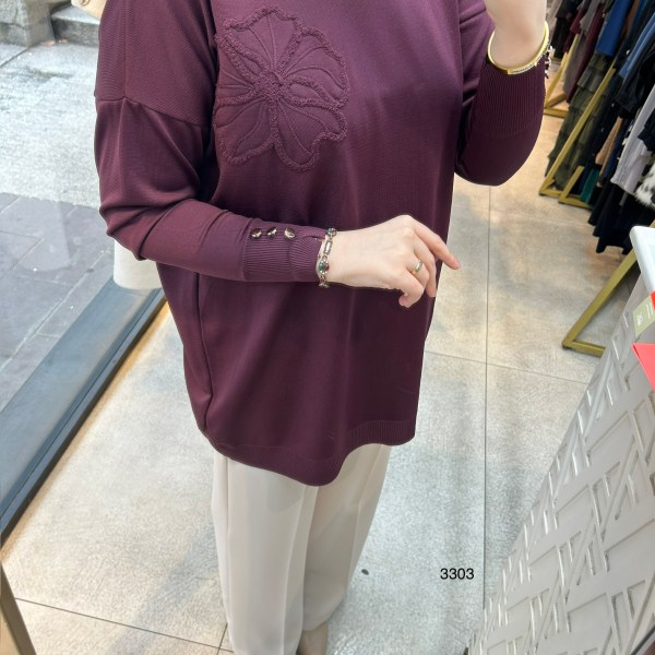 3303 Çiçek Detaylı Triko - Görsel 11