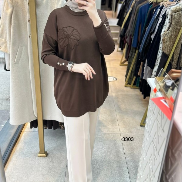 3303 Çiçek Detaylı Triko - Görsel 7