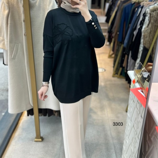 3303 Çiçek Detaylı Triko - Görsel 5