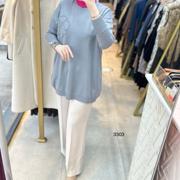 3303 Çiçek Detaylı Triko - Görsel 18