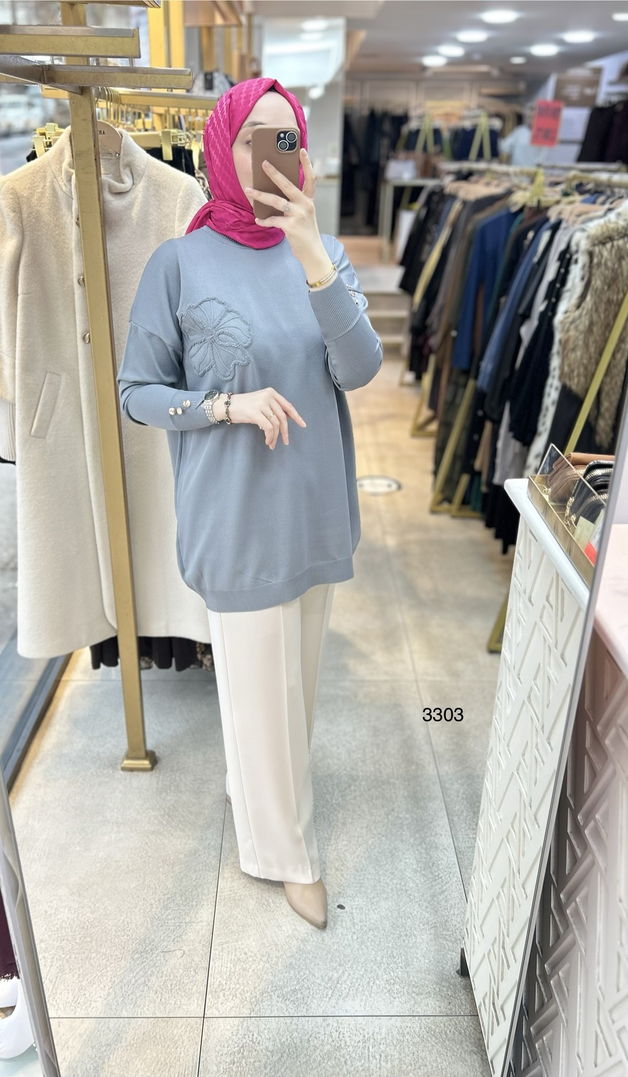 3303 Çiçek Detaylı Triko - Görsel 4