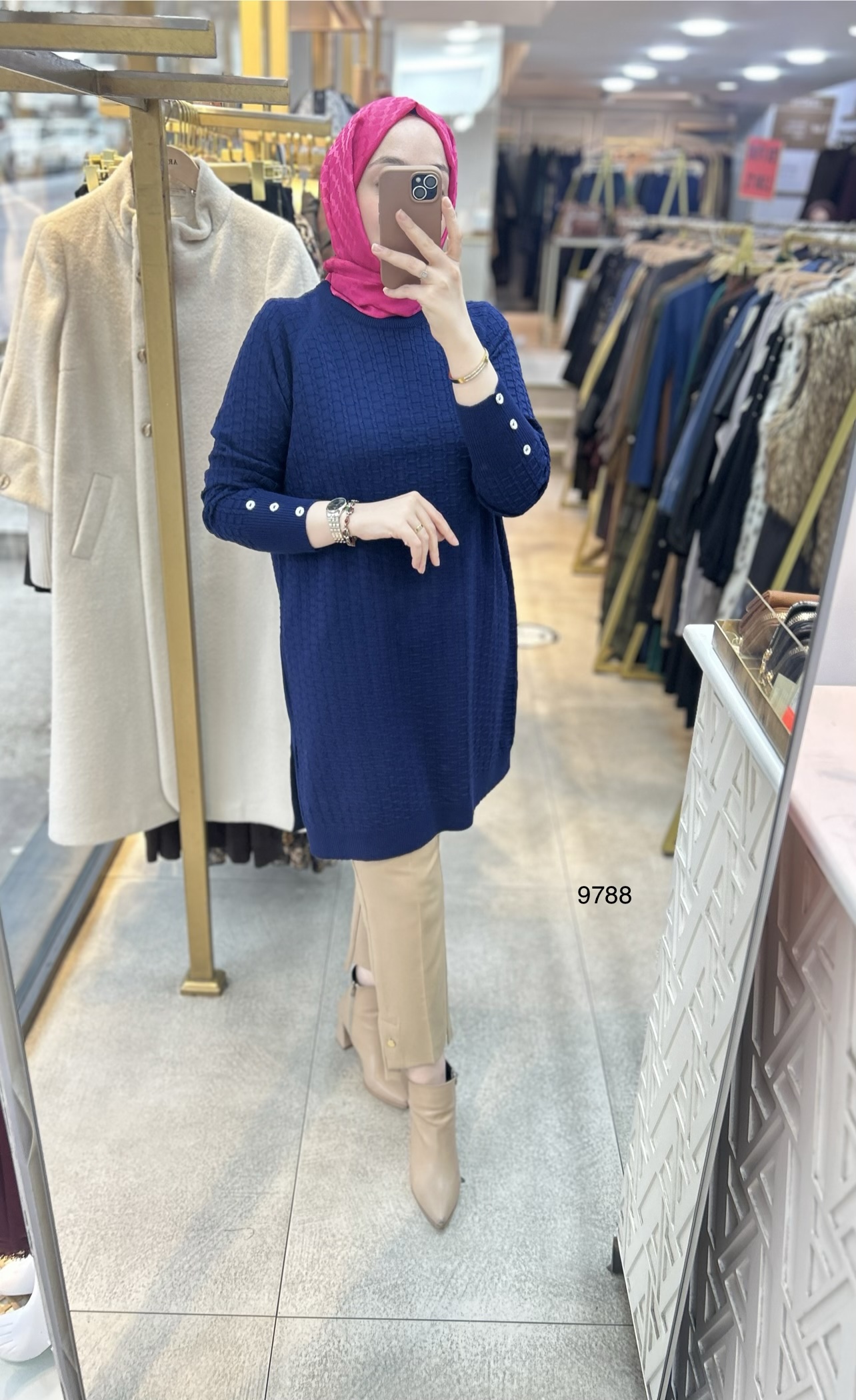 9788 Kolu Düğmeli Triko Tunik - Görsel 3