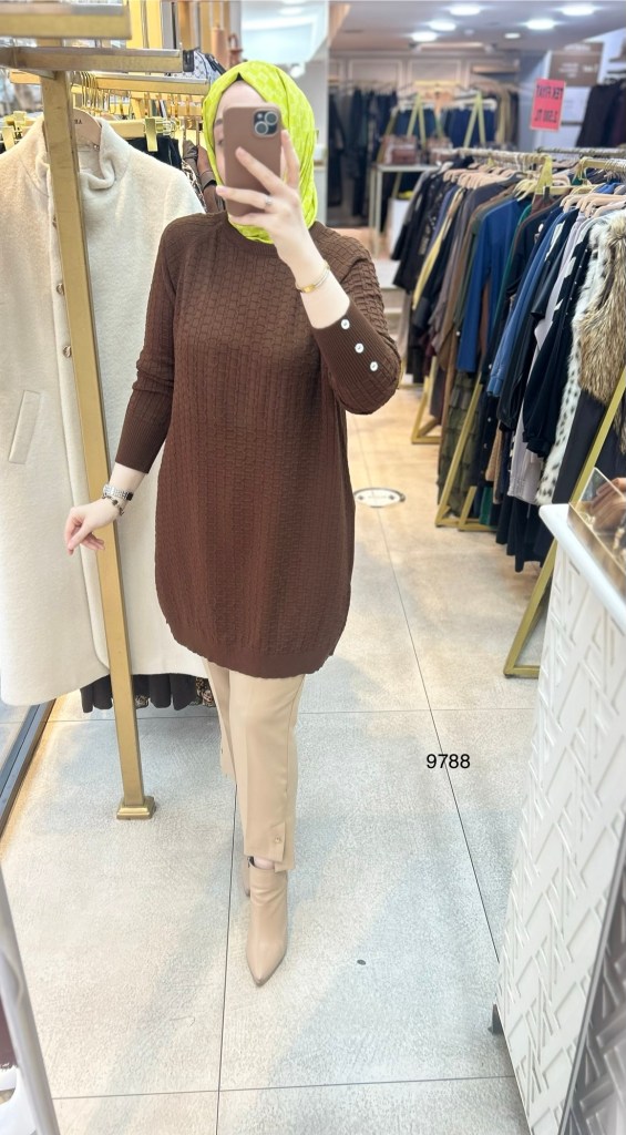 9788 Kolu Düğmeli Triko Tunik