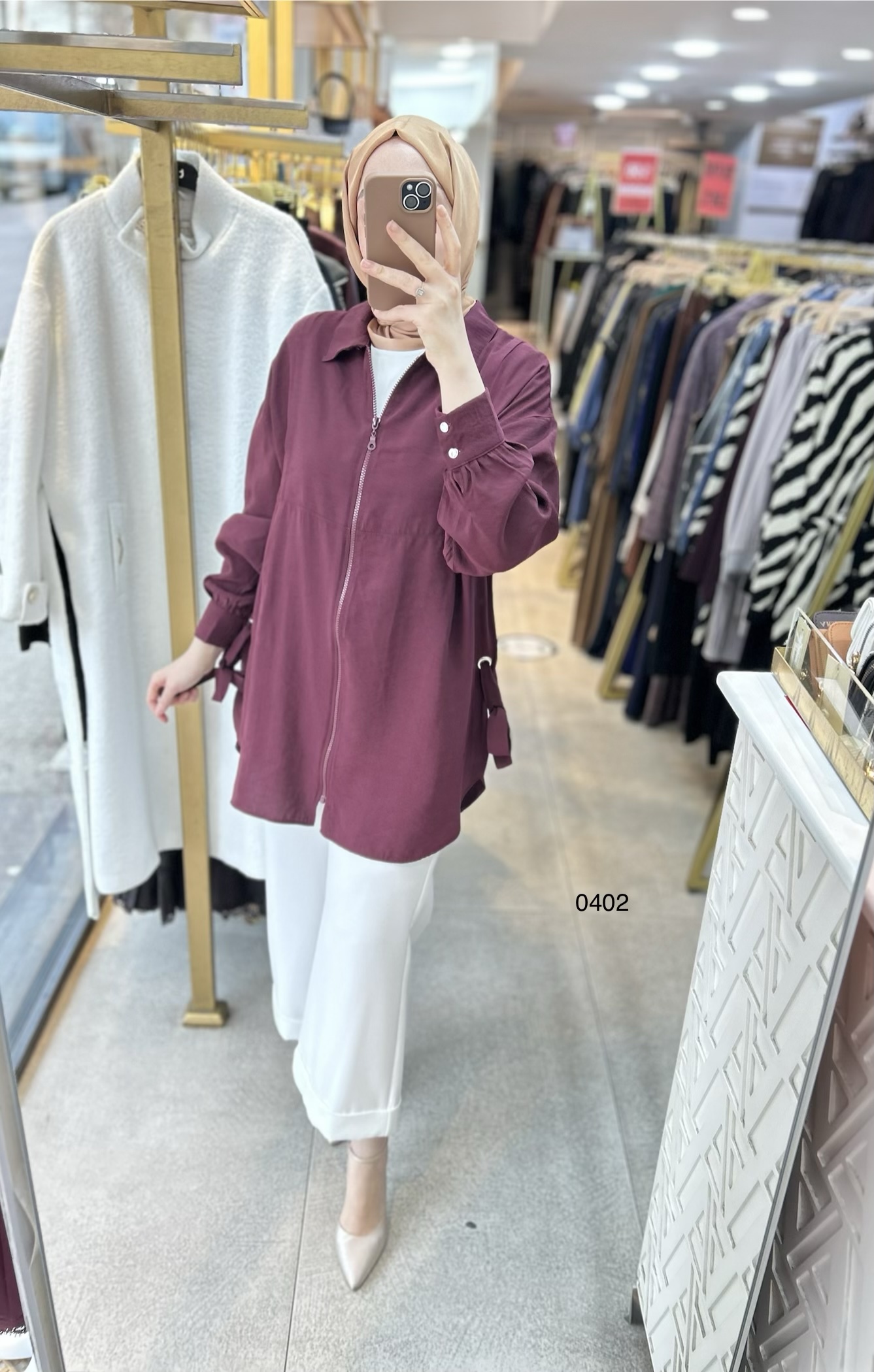 0402 Kuş Gözü Detaylı Fermuarlı Tunik - Görsel 1