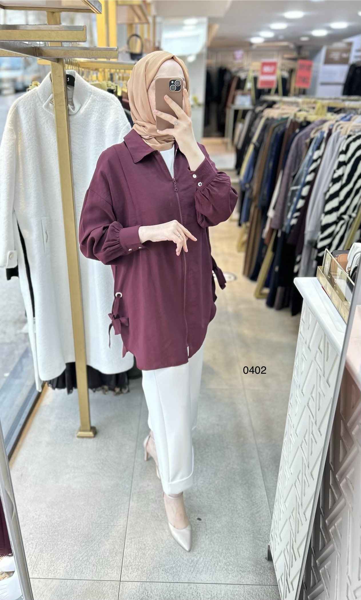 0402 Kuş Gözü Detaylı Fermuarlı Tunik - Görsel 2