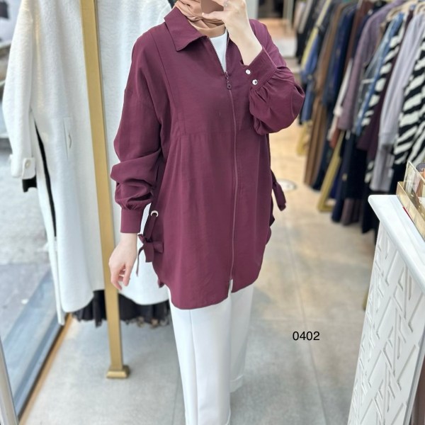 0402 Kuş Gözü Detaylı Fermuarlı Tunik - Görsel 7