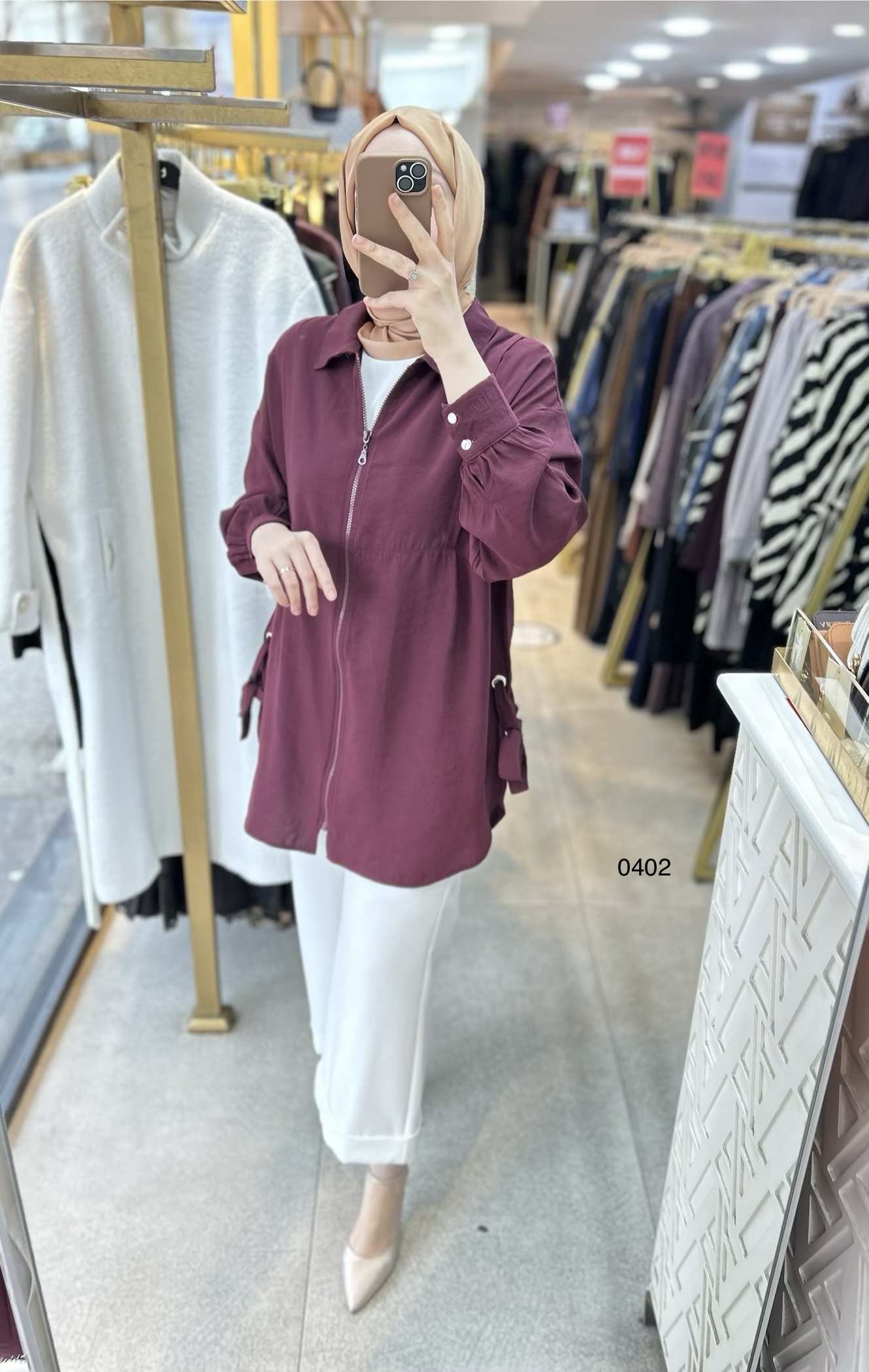 0402 Kuş Gözü Detaylı Fermuarlı Tunik - Görsel 5