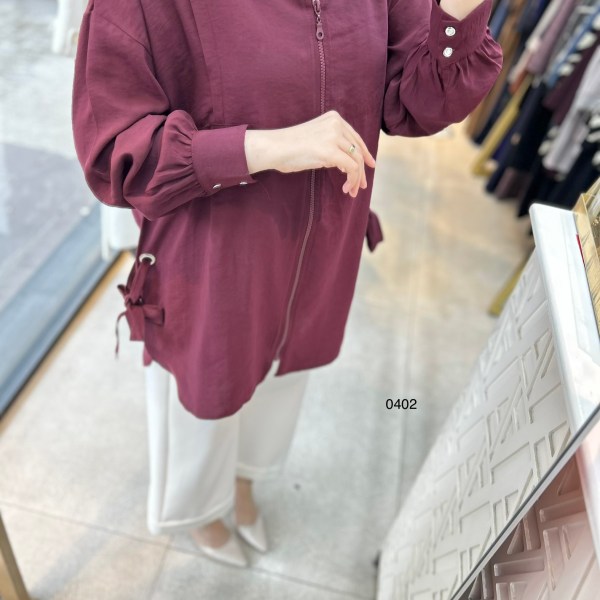0402 Kuş Gözü Detaylı Fermuarlı Tunik - Görsel 6
