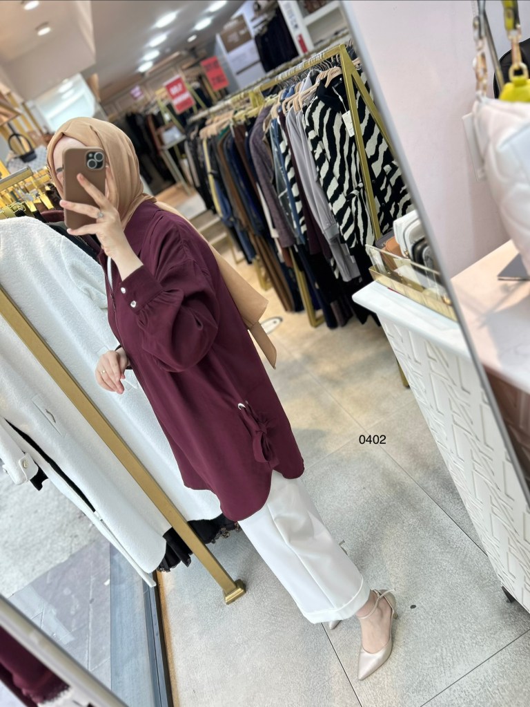 0402 Kuş Gözü Detaylı Fermuarlı Tunik