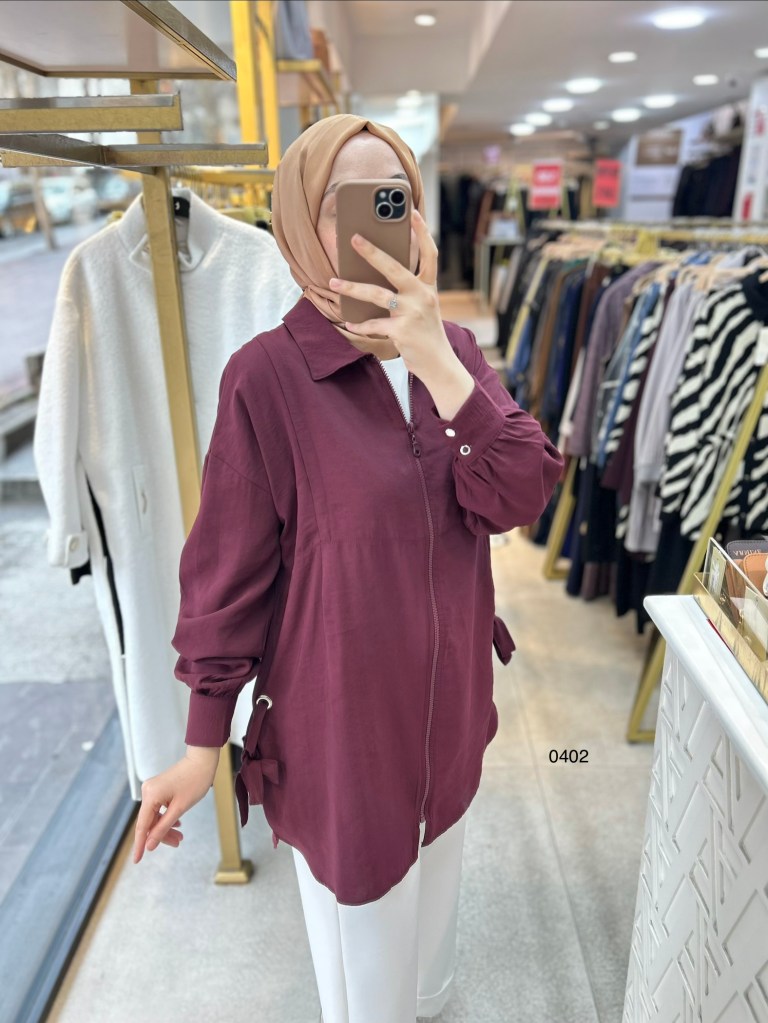 0402 Kuş Gözü Detaylı Fermuarlı Tunik