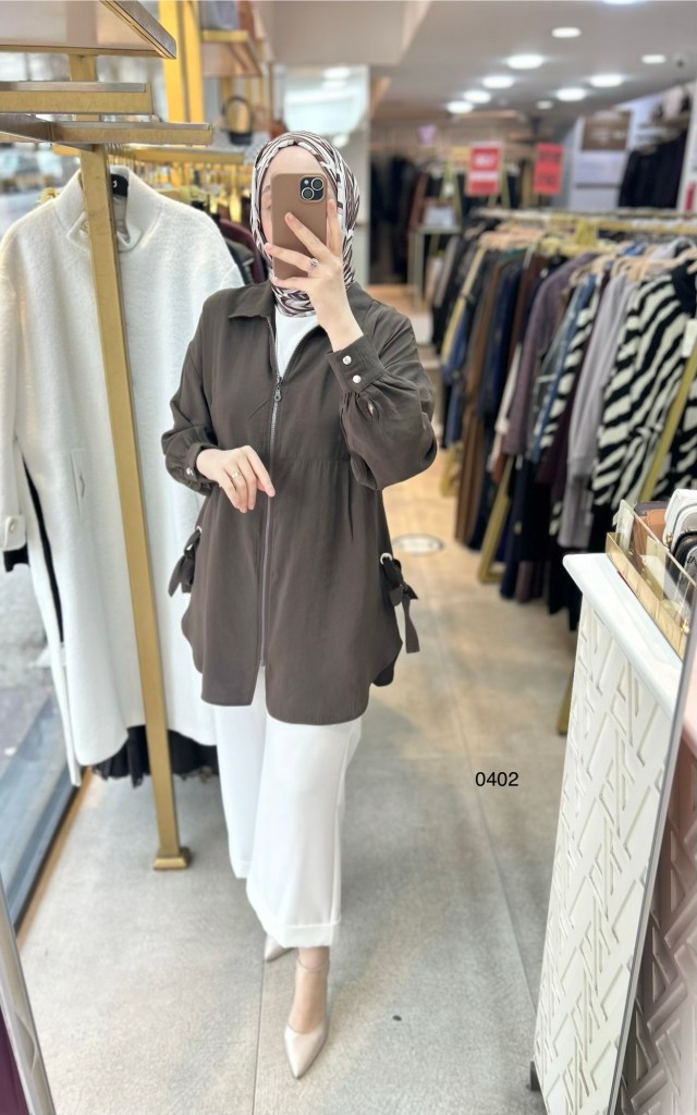 0402 Kuş Gözü Detaylı Fermuarlı Tunik