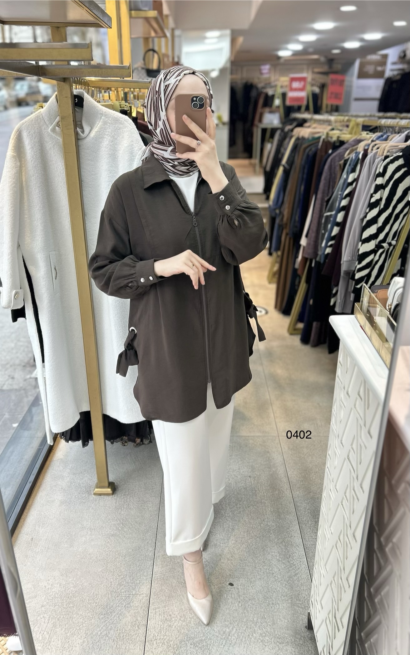 0402 Kuş Gözü Detaylı Fermuarlı Tunik - Görsel 14