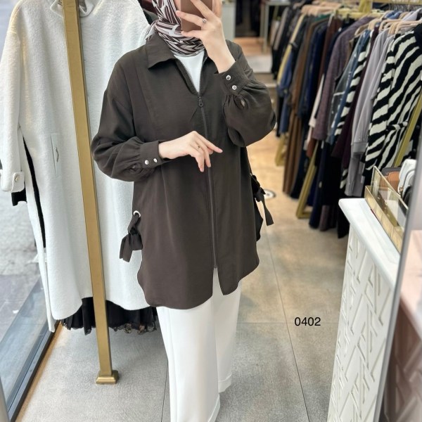 0402 Kuş Gözü Detaylı Fermuarlı Tunik - Görsel 10