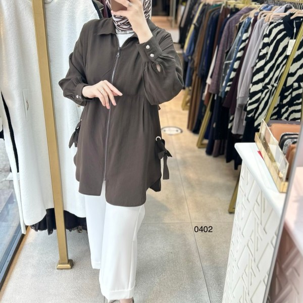 0402 Kuş Gözü Detaylı Fermuarlı Tunik - Görsel 9