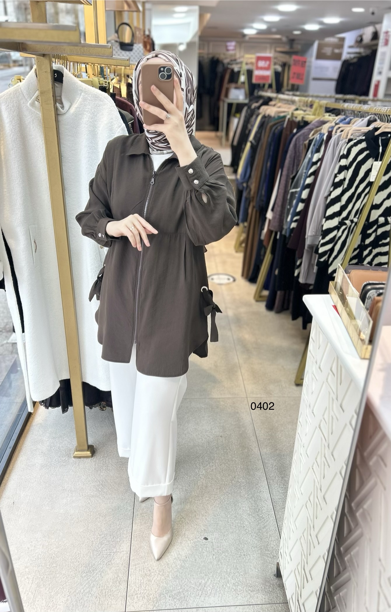 0402 Kuş Gözü Detaylı Fermuarlı Tunik - Görsel 9