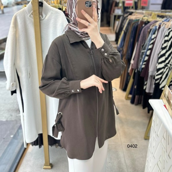 0402 Kuş Gözü Detaylı Fermuarlı Tunik - Görsel 8