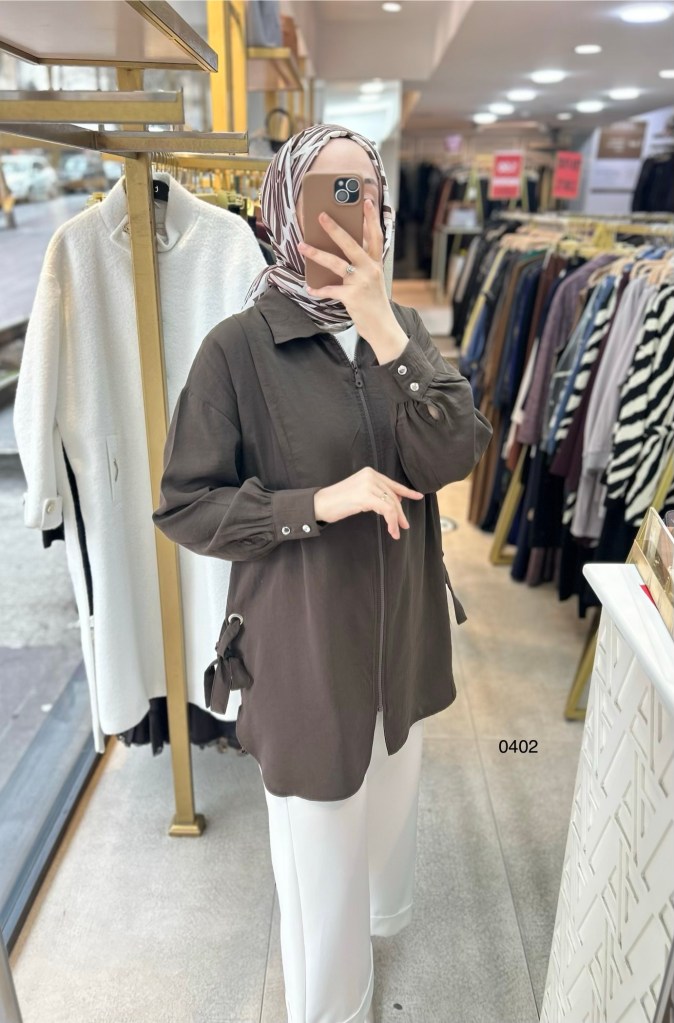0402 Kuş Gözü Detaylı Fermuarlı Tunik