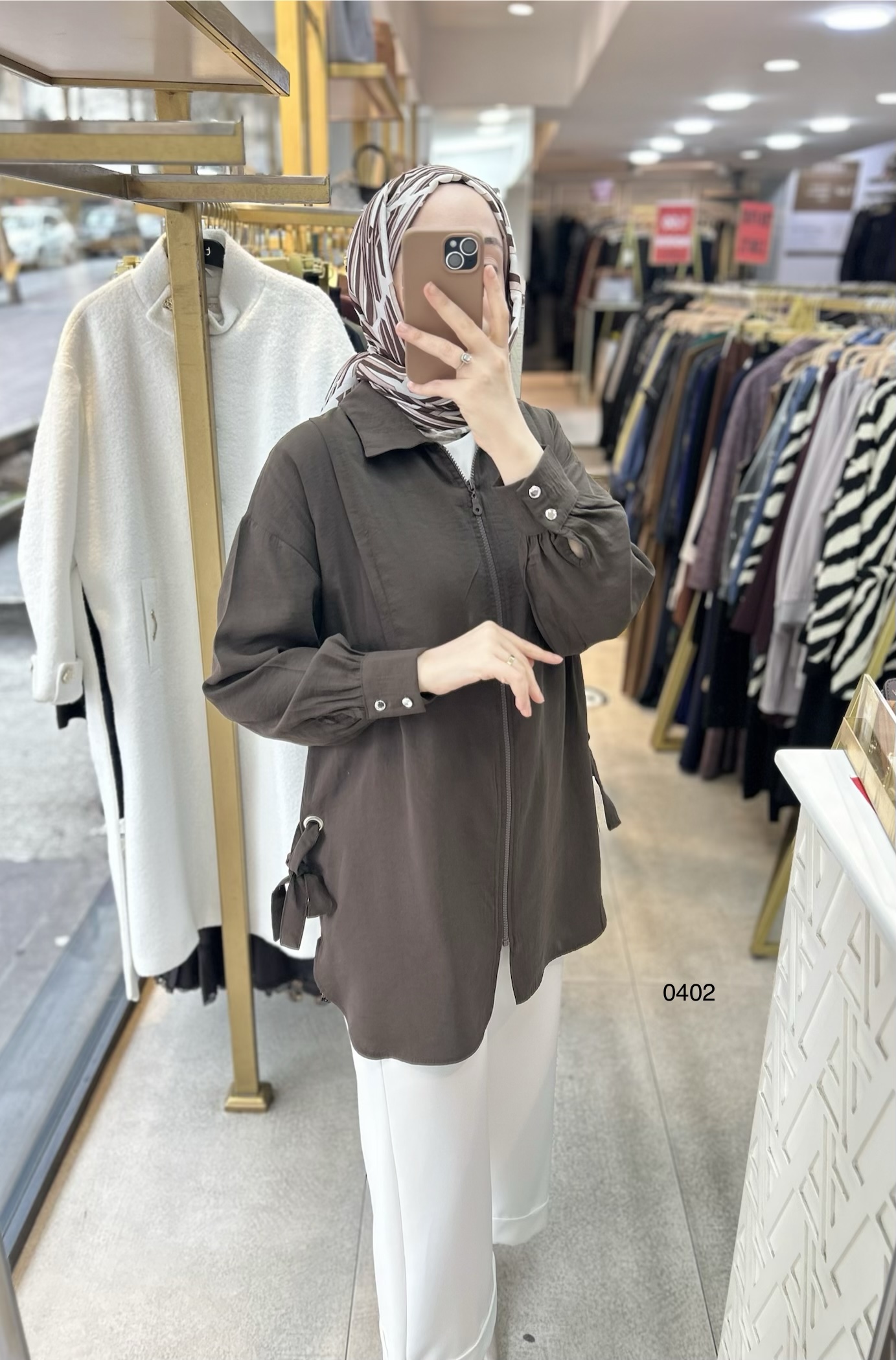 0402 Kuş Gözü Detaylı Fermuarlı Tunik - Görsel 8