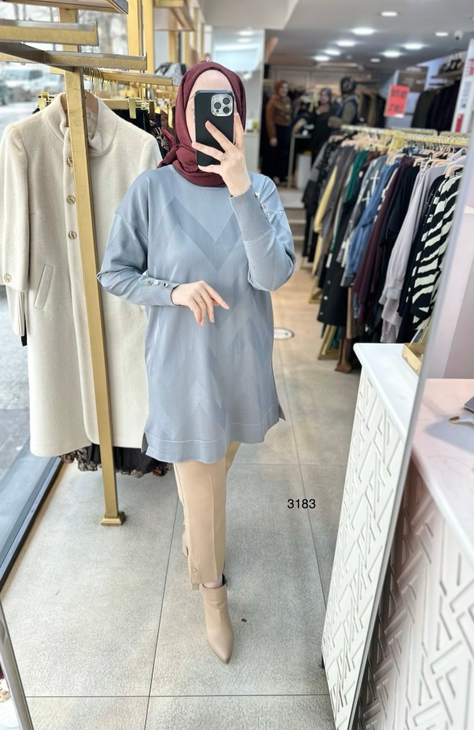 3183 V Desen Triko Tunik