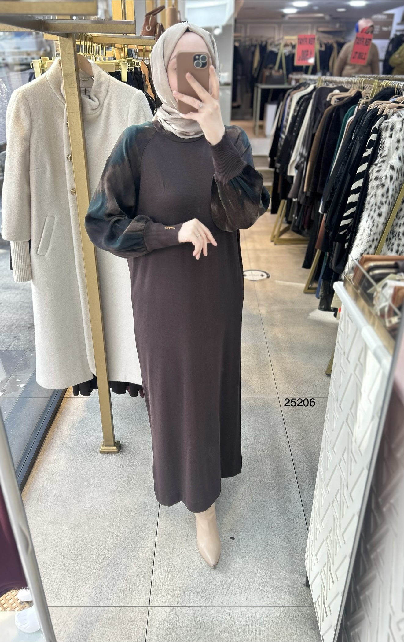 25206 Kolları İpek Kupra Merserize Elbise - Görsel 5