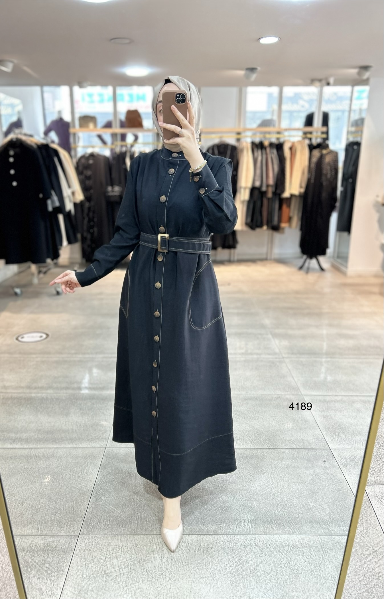 4189 Düğmeli Boydan Elbise - Görsel 6