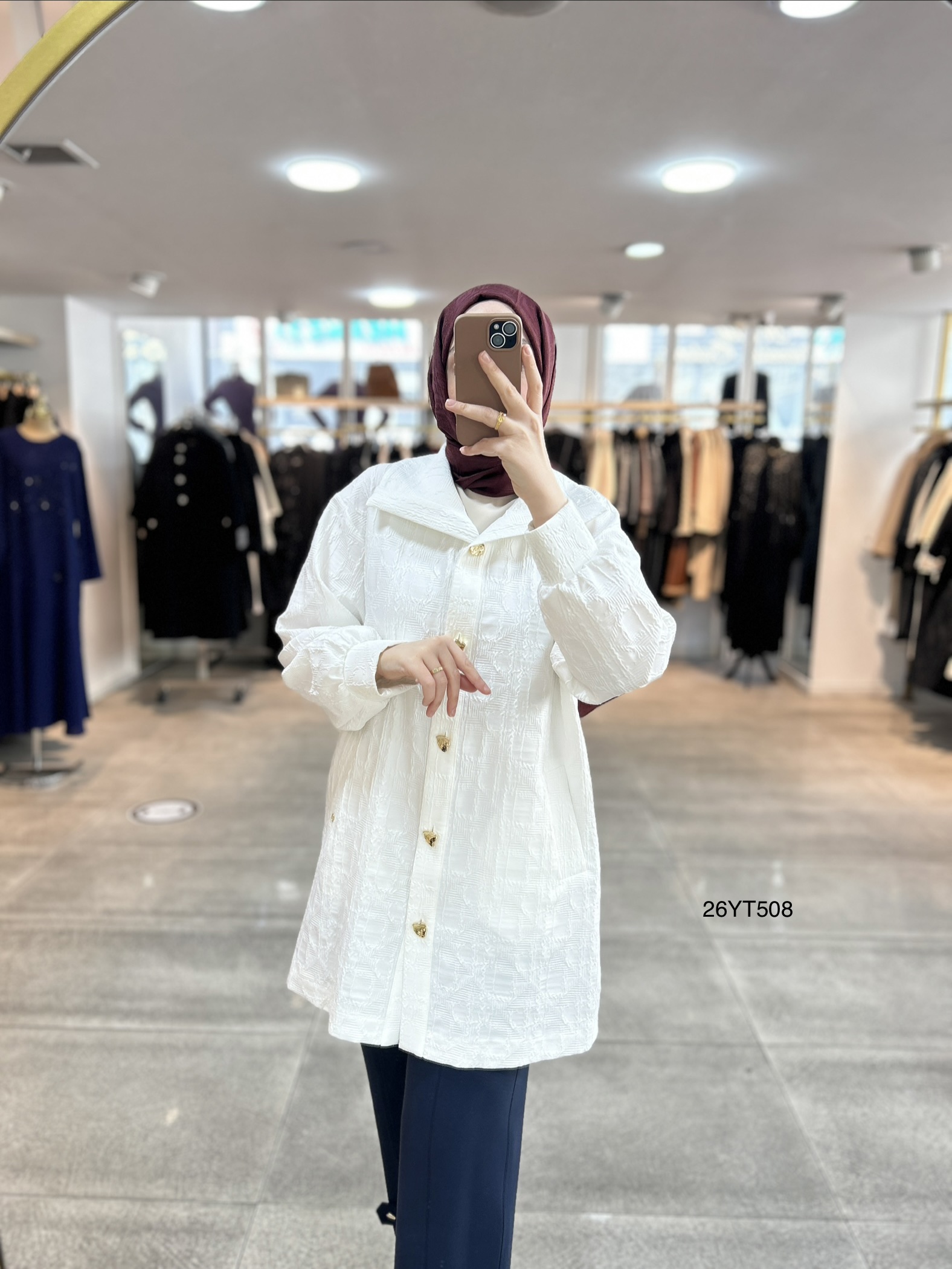 26YT508 Kabartma Kumaş Düğmeli Kap - Görsel 4