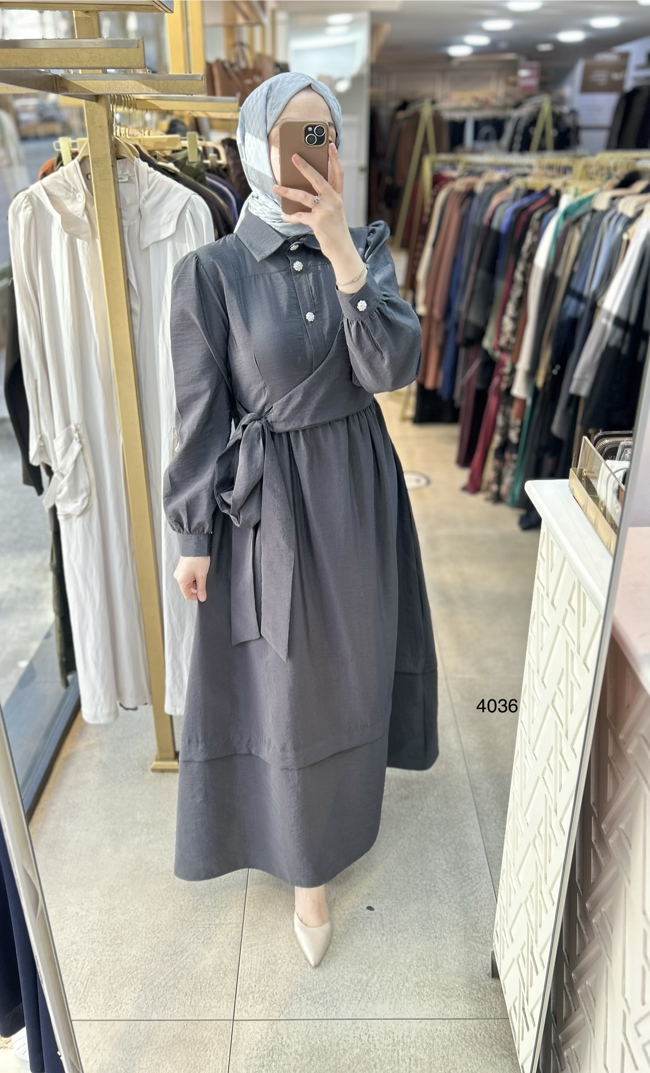4036 Belden Bağmalı Elbise - Görsel 11