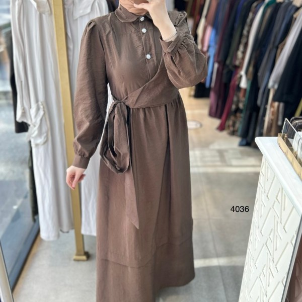 4036 Belden Bağmalı Elbise - Görsel 16