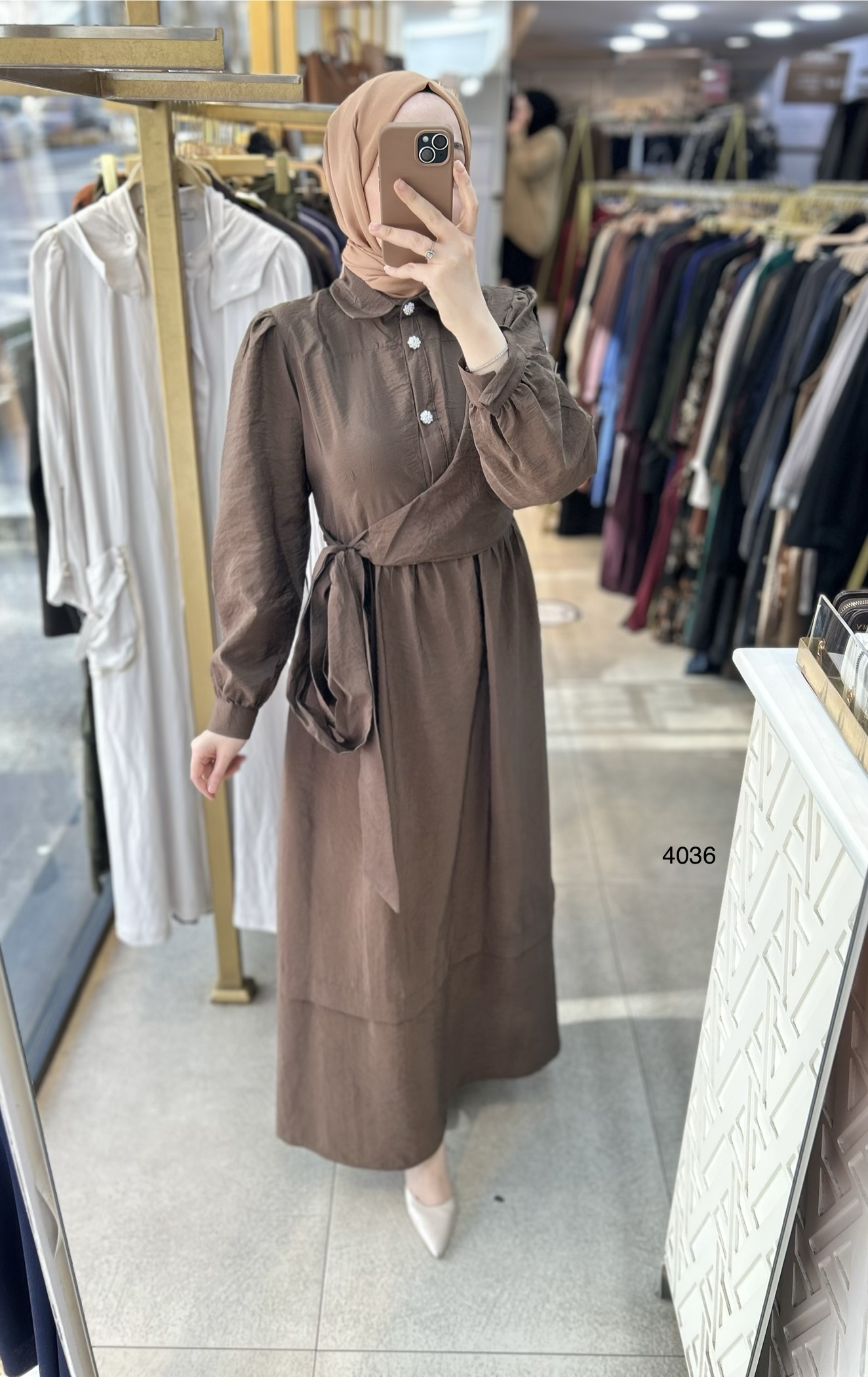 4036 Belden Bağmalı Elbise - Görsel 16