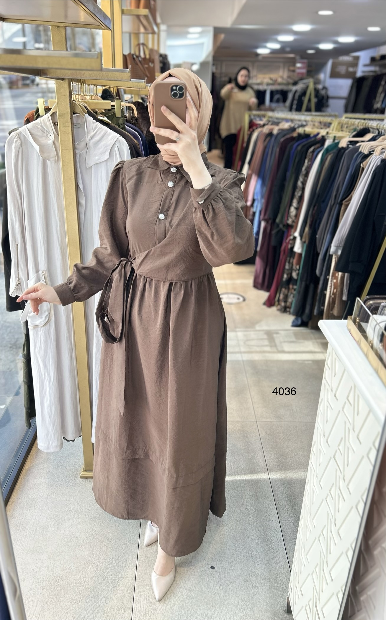 4036 Belden Bağmalı Elbise - Görsel 6