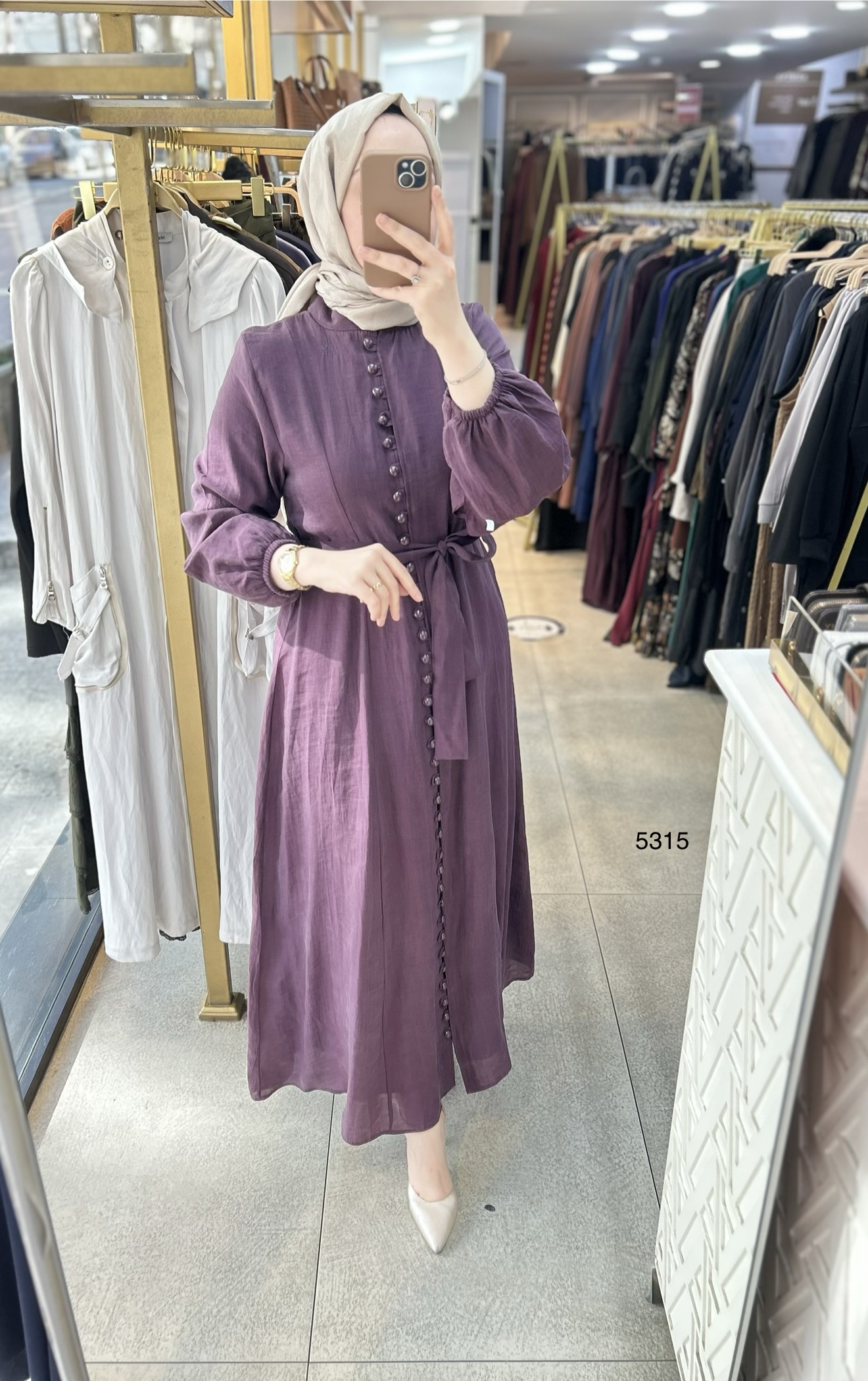 5315 Boydan Düğmeli Vual Kumaş Elbise - Görsel 27