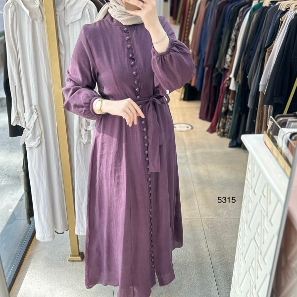 5315 Boydan Düğmeli Vual Kumaş Elbise - Görsel 12