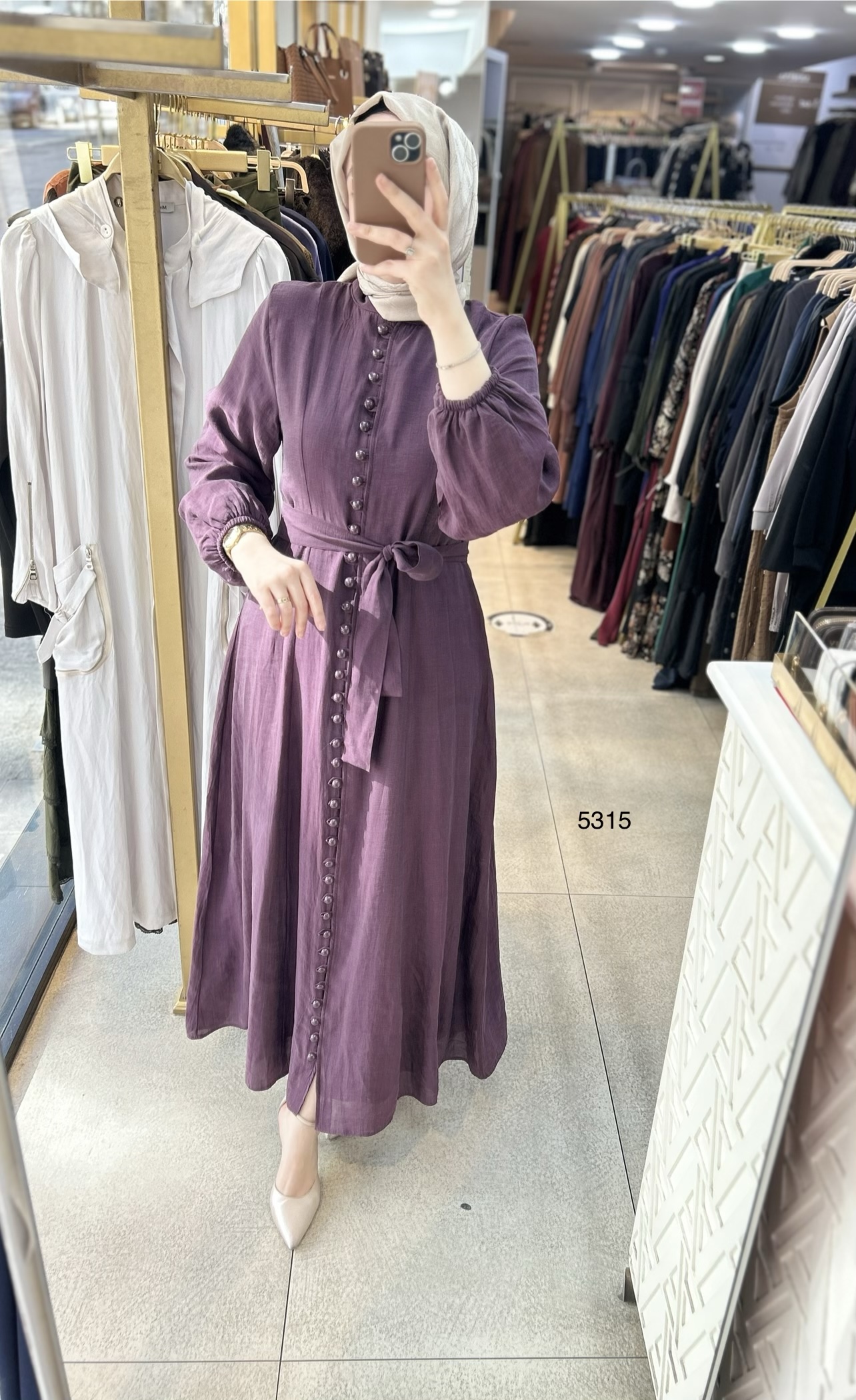 5315 Boydan Düğmeli Vual Kumaş Elbise - Görsel 26