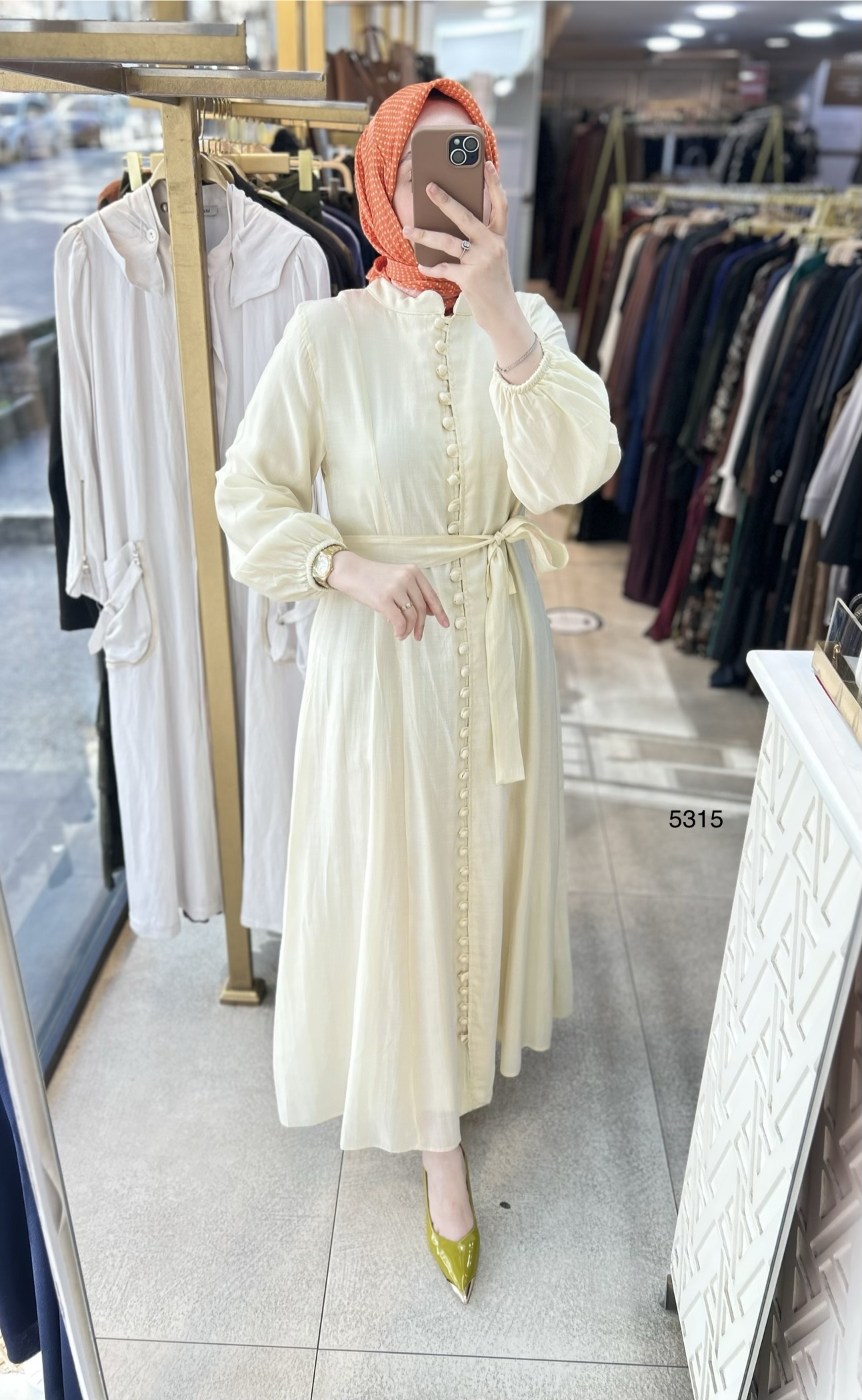 5315 Boydan Düğmeli Vual Kumaş Elbise - Görsel 18