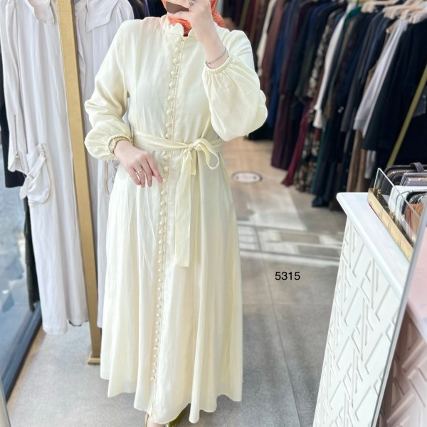 5315 Boydan Düğmeli Vual Kumaş Elbise - Görsel 9