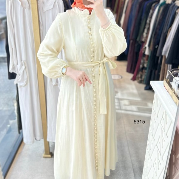 5315 Boydan Düğmeli Vual Kumaş Elbise - Görsel 8