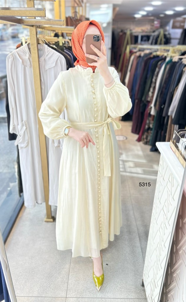 5315 Boydan Düğmeli Vual Kumaş Elbise