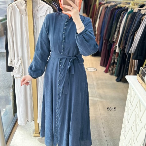 5315 Boydan Düğmeli Vual Kumaş Elbise - Görsel 21