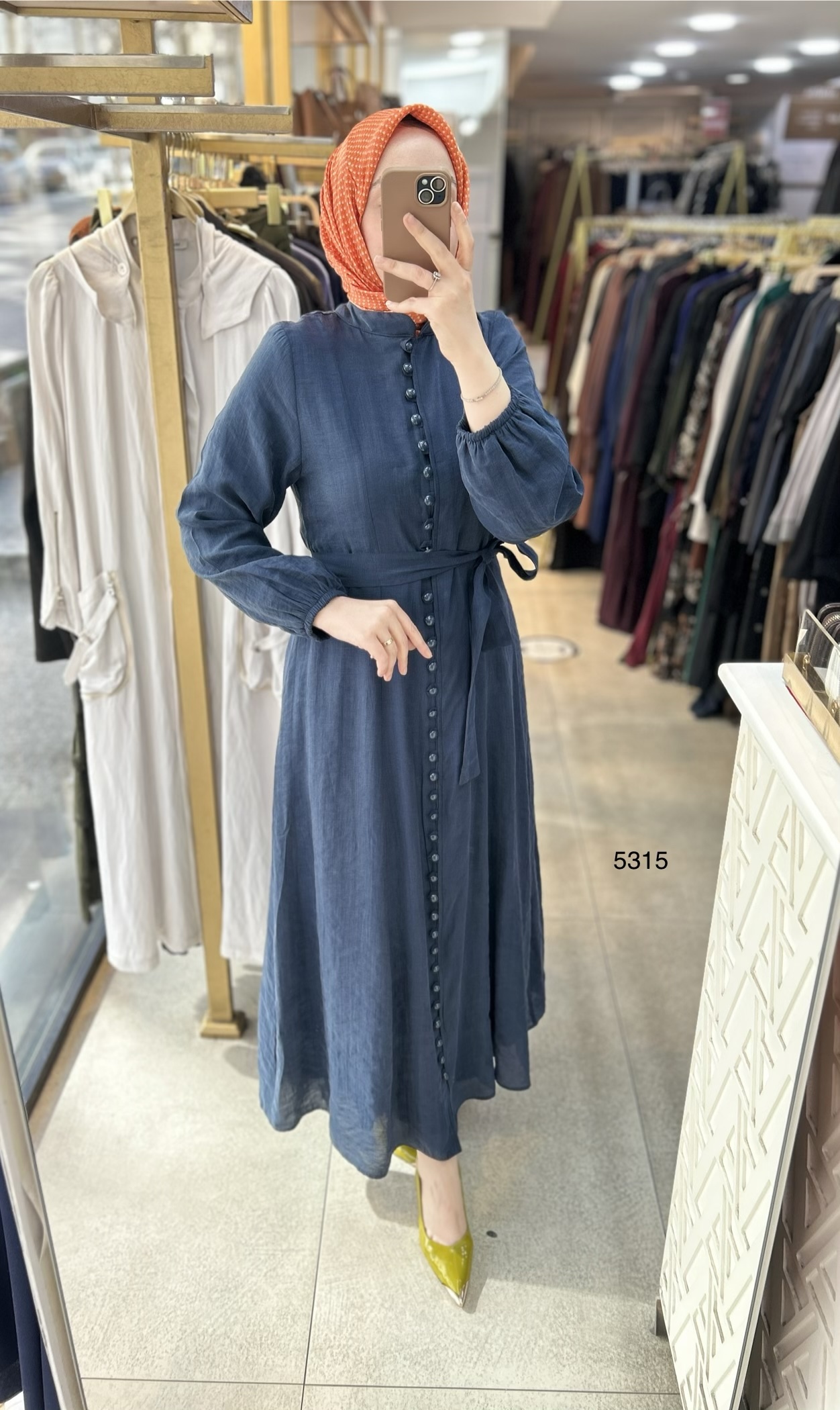 5315 Boydan Düğmeli Vual Kumaş Elbise - Görsel 20