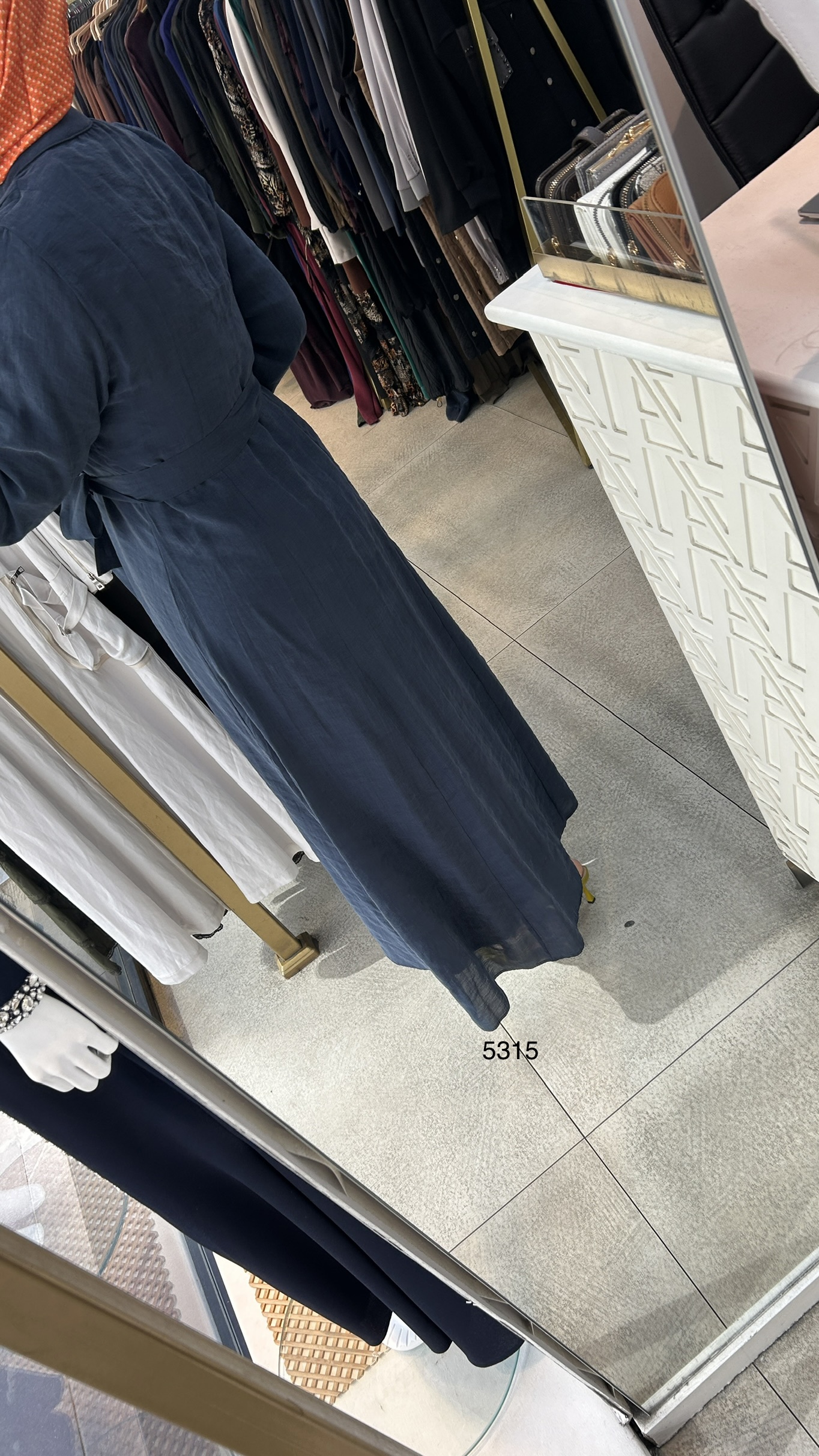 5315 Boydan Düğmeli Vual Kumaş Elbise - Görsel 5