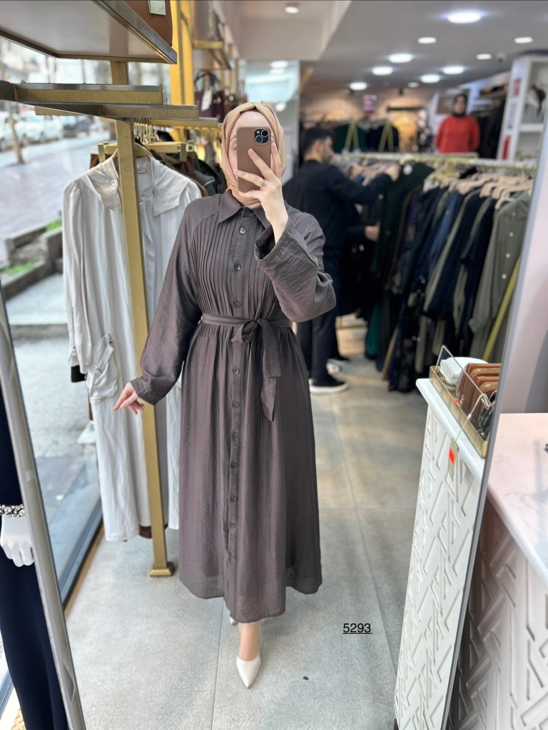 5293 Boydan Düğmeli Kemerli Elbise