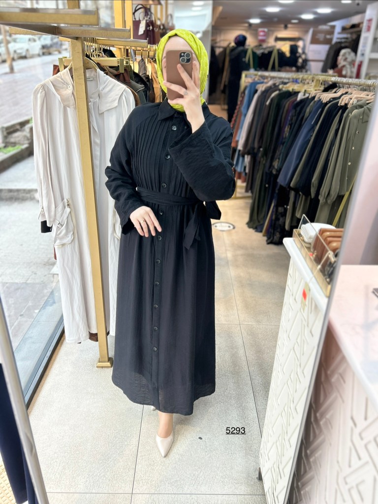 5293 Boydan Düğmeli Kemerli Elbise