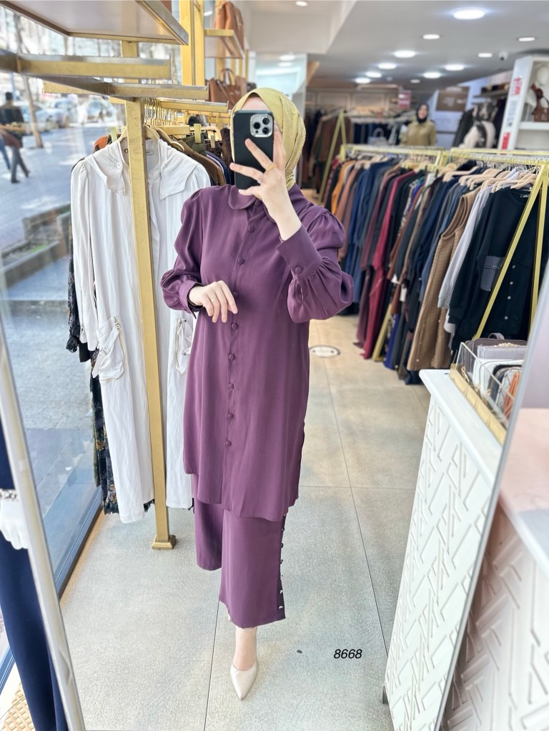 8668 Pantolonu Düğme Detaylı Takım
