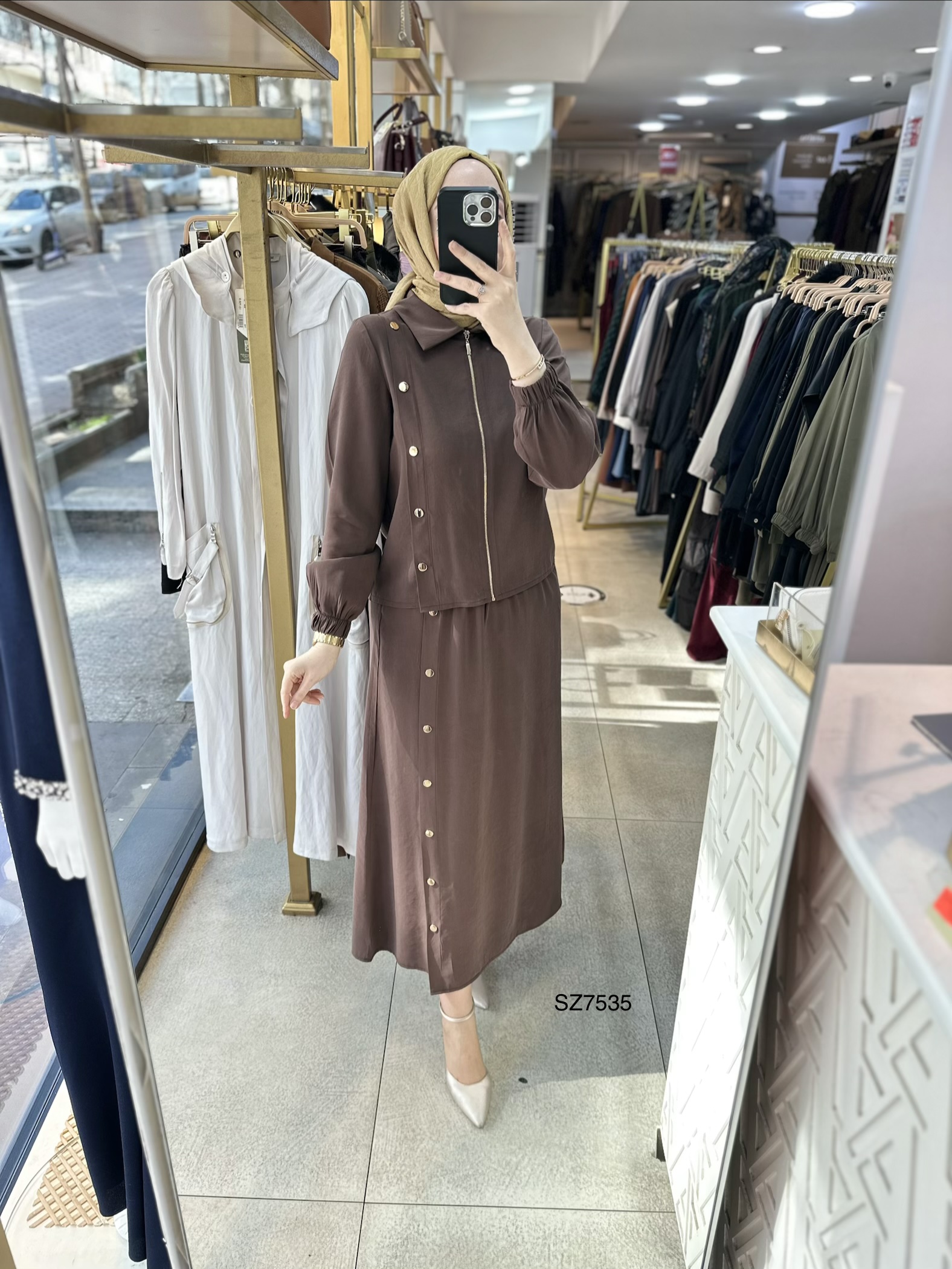 SZ7535 Düğme Detaylı Etekli Takım - Görsel 11