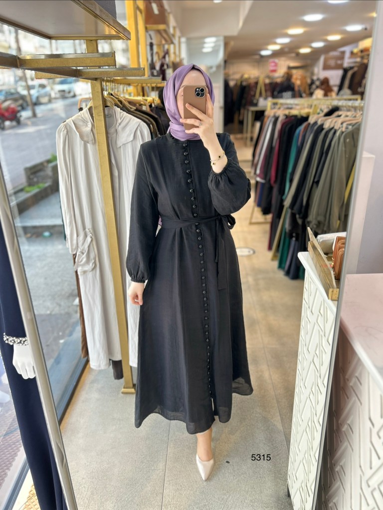 5315 Boydan Düğmeli Vual Kumaş Elbise