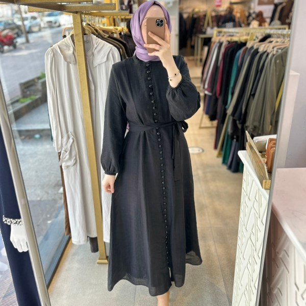 5315 Boydan Düğmeli Vual Kumaş Elbise - Görsel 38