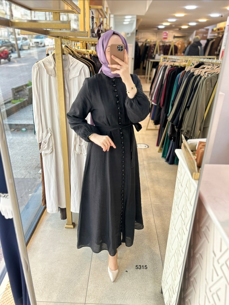 5315 Boydan Düğmeli Vual Kumaş Elbise