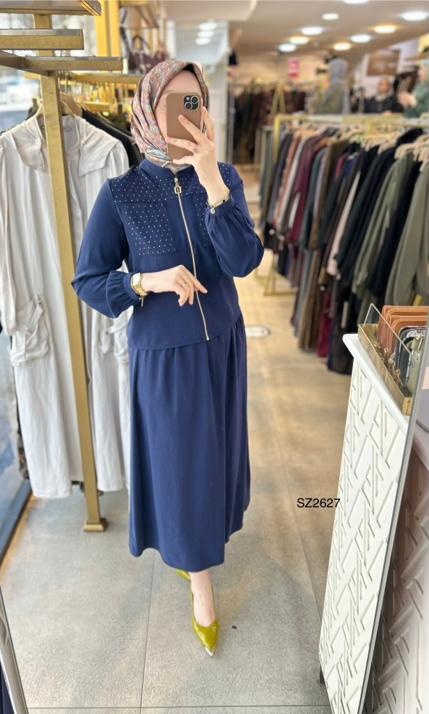 SZ2627 Selma Zaferoğlu Taşlı Fermuarlı Takım