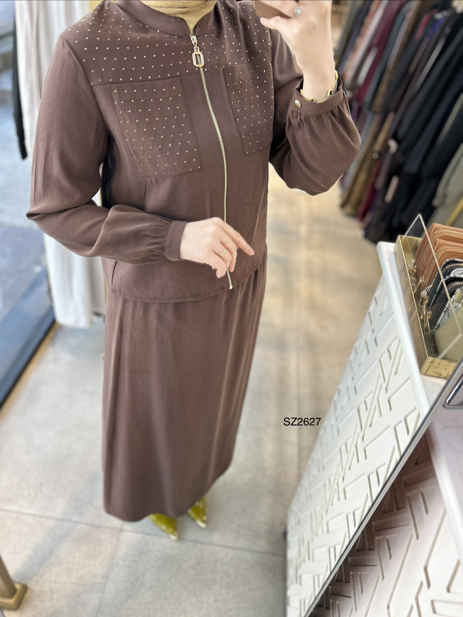 SZ2627 Selma Zaferoğlu Taşlı Fermuarlı Takım - Görsel 10