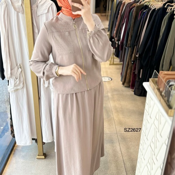 SZ2627 Selma Zaferoğlu Taşlı Fermuarlı Takım - Görsel 6